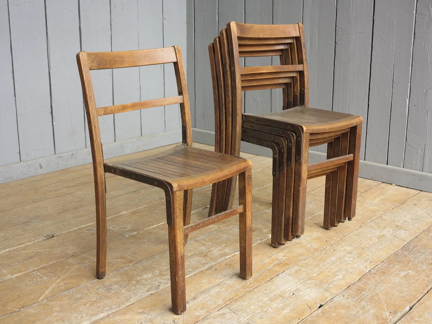 Vintage Wooden Reclaimed Stacking Chairs - 7945B