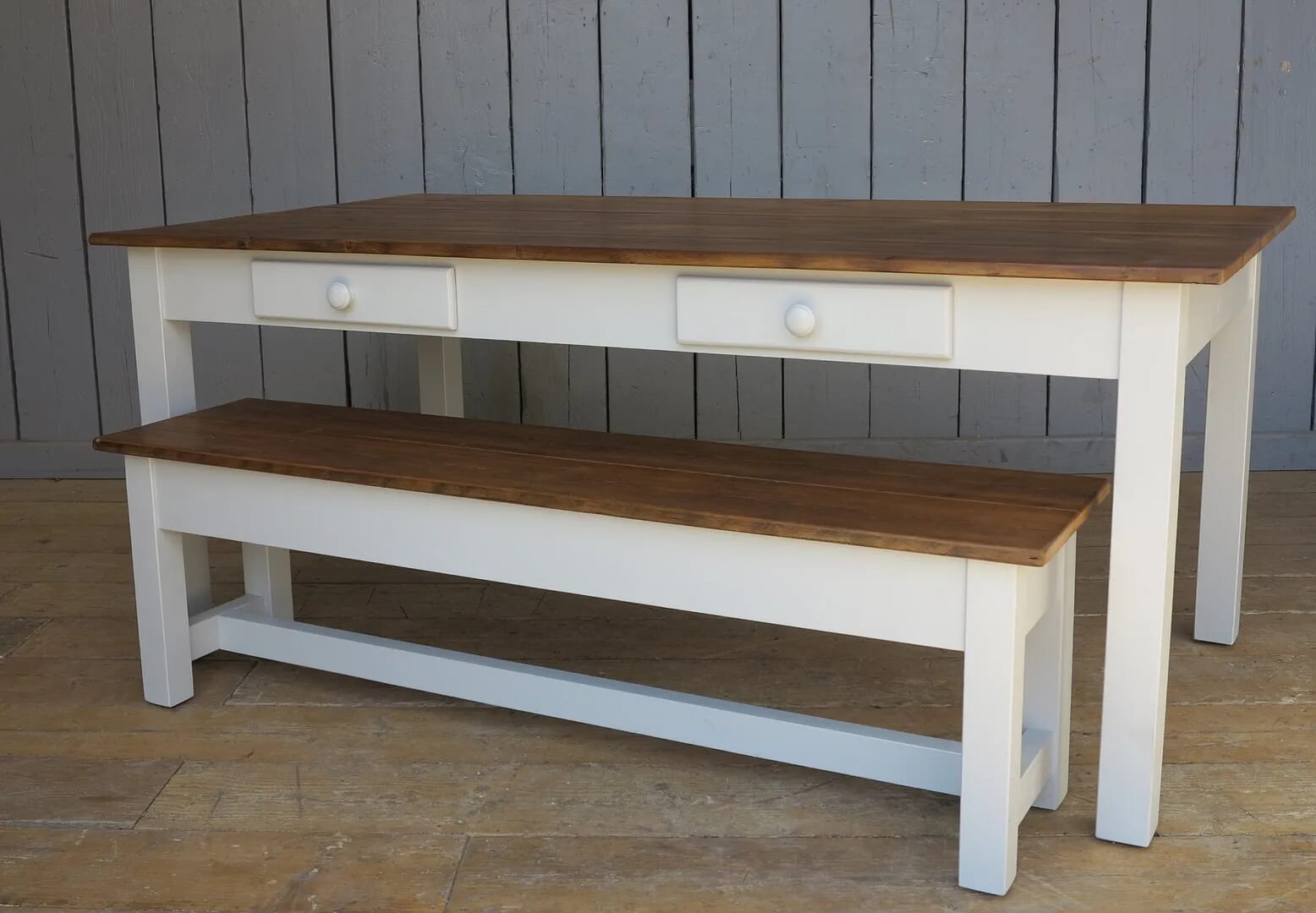 Reclaimed Bespoke Floorboard Table and Bench - 7922/7923