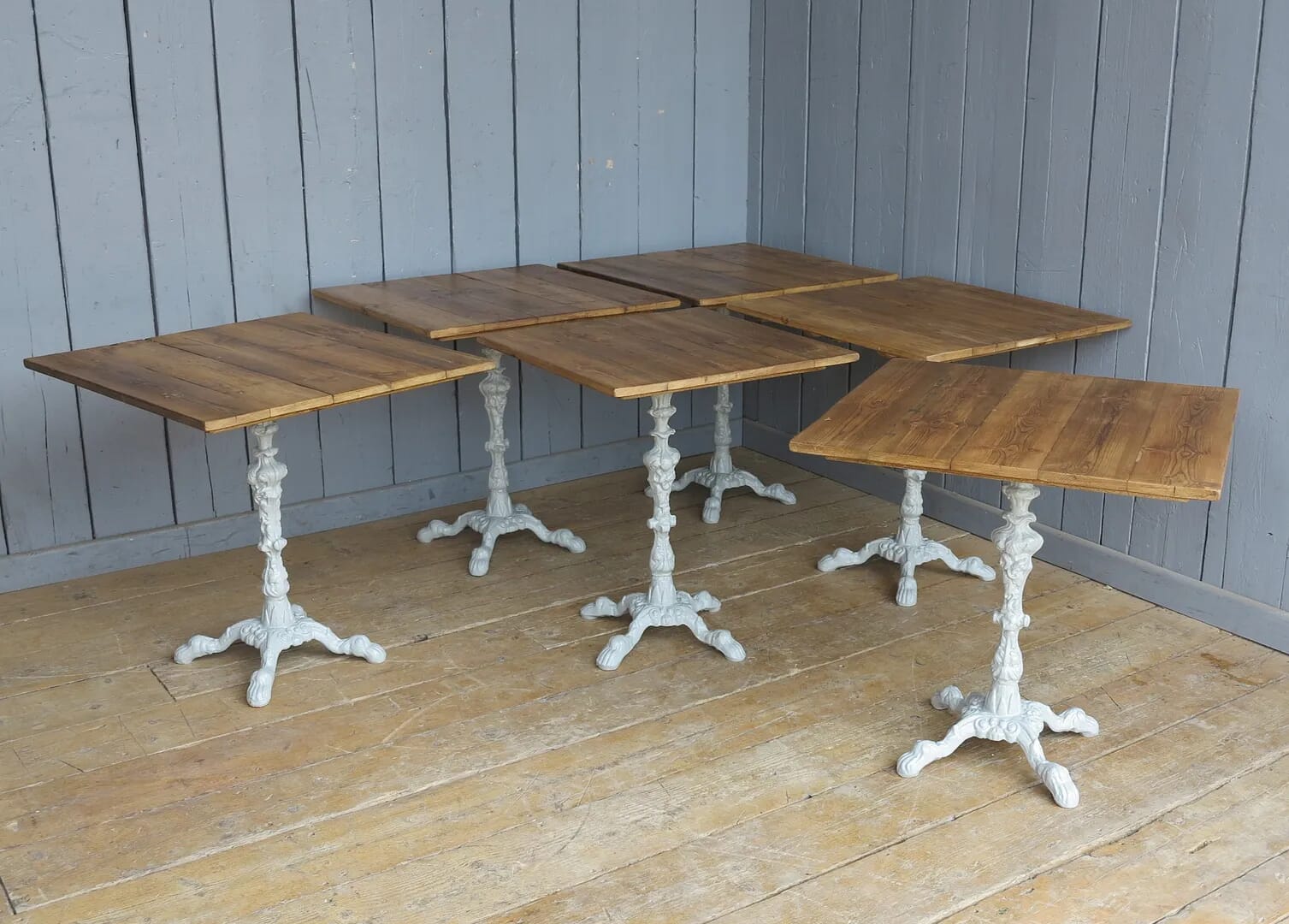 Restaurant or Pub Floorboard Top Tables & Cast Iron Bases - D1015
