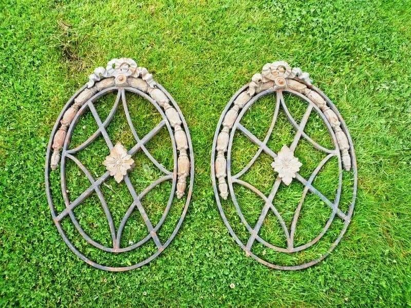 Original Pair Of Victorian Wrougth Iron Gate Decorative Panels - 3487