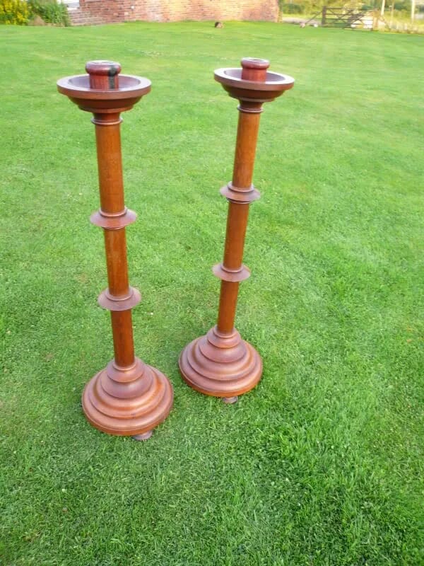 Pair of Original Victorian Oak Church Candlesticks - 3520