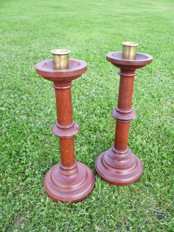 Pair of Victorian Solid Oak Church Candlesticks - 3521