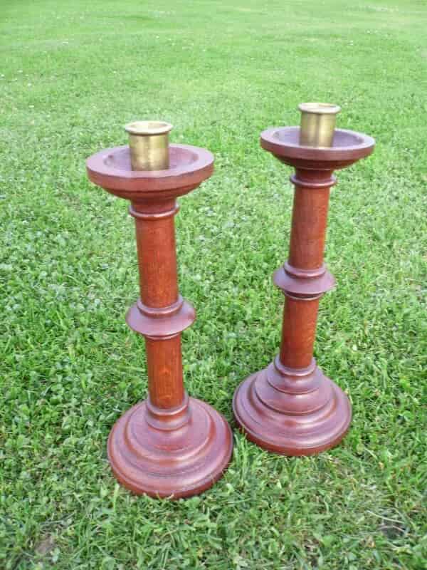 Pair of Original Victorian Oak Church Candlesticks