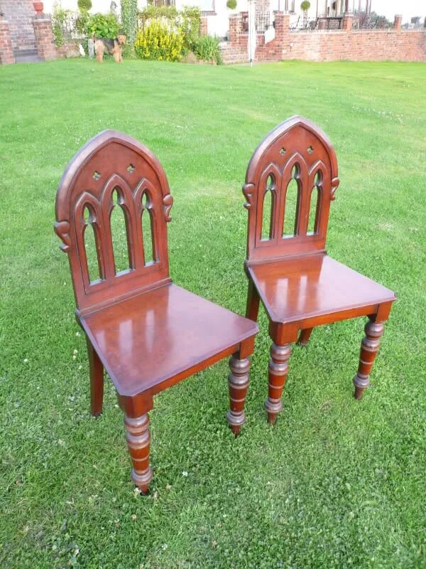 Pair of Original Mahogany Church Chairs C1872 - 3522