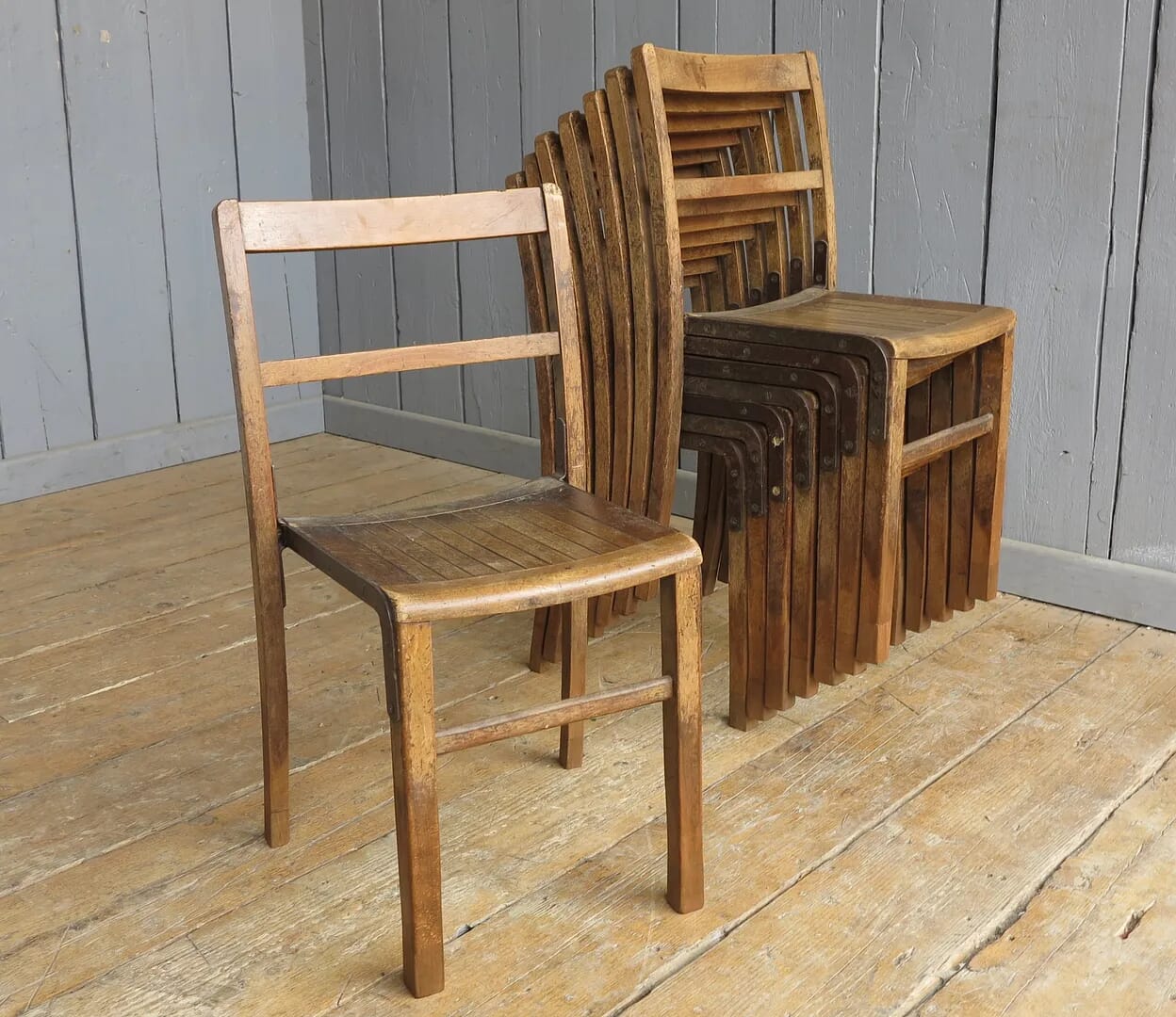 Vintage Wooden Stacking Chairs - 7945A
