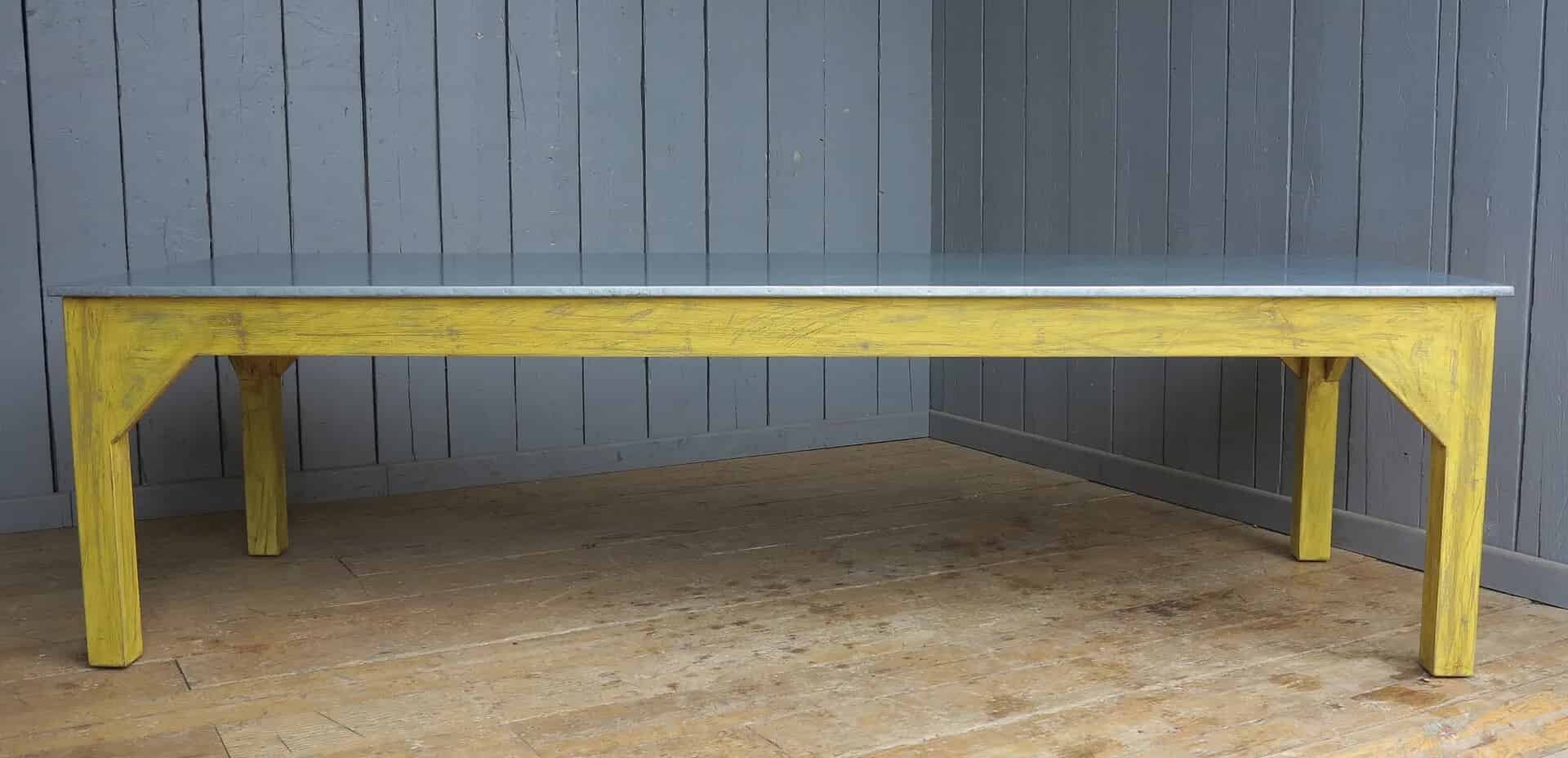 Antiqued Distressed Zinc Top Table With Distressed Base<br>2cm Overhang