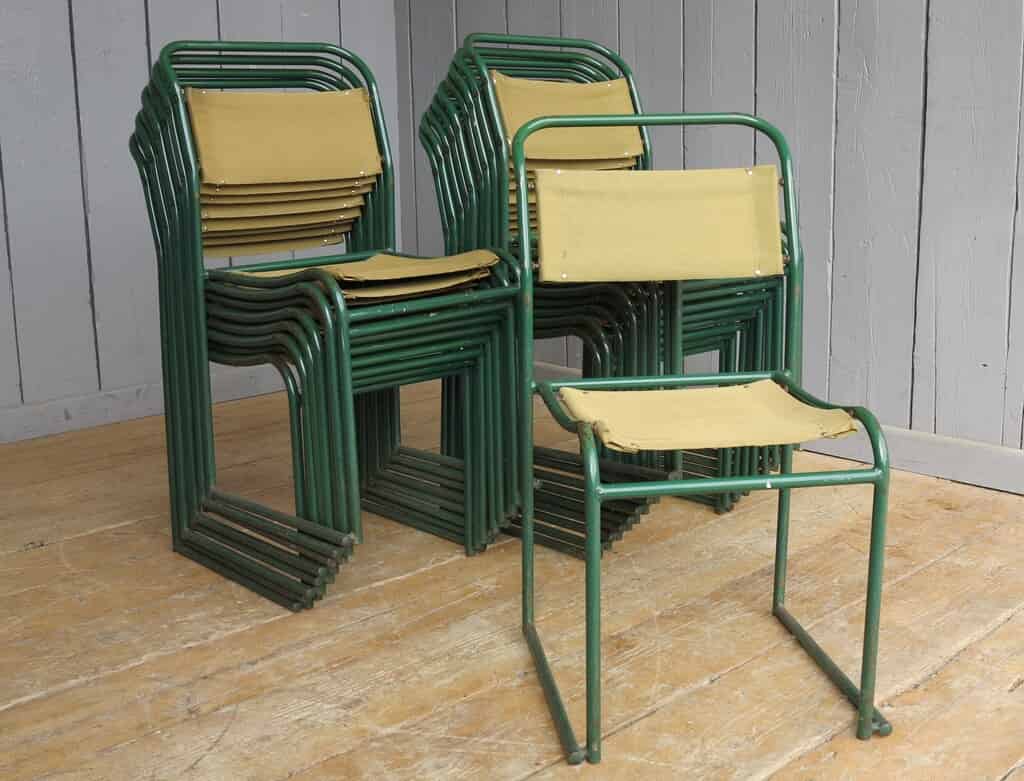 Green Tubular Steel Canvas Stacking Chairs
