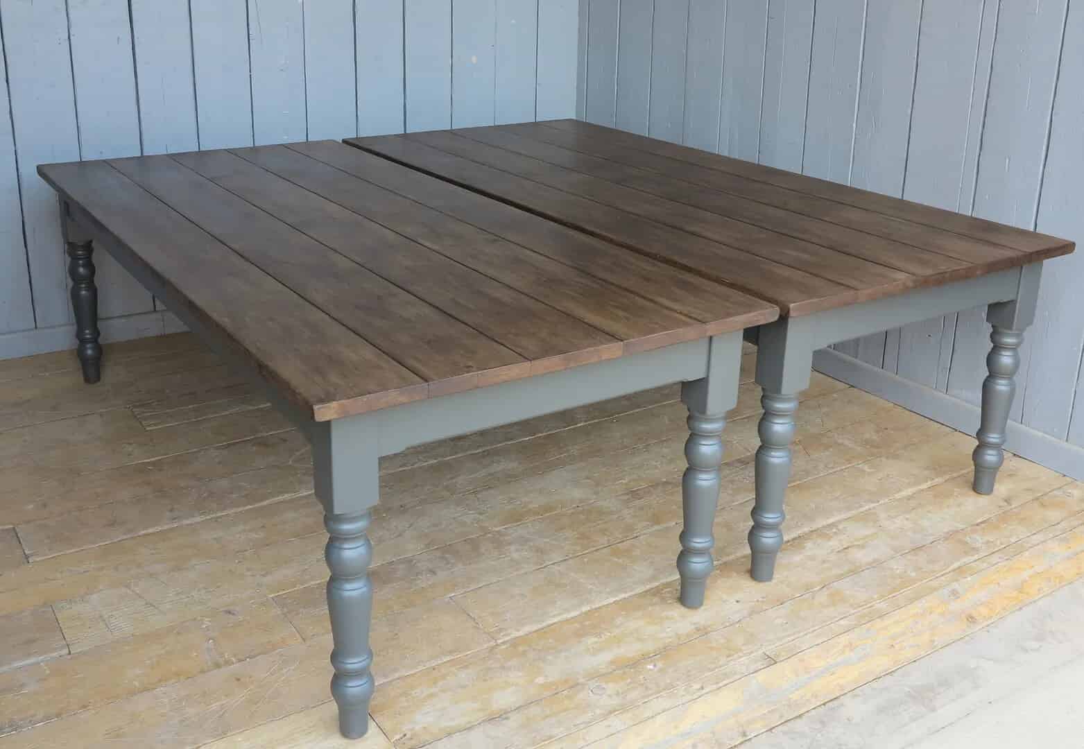 Large Plank Top Kitchen Farmhouse Table With Turned Legs