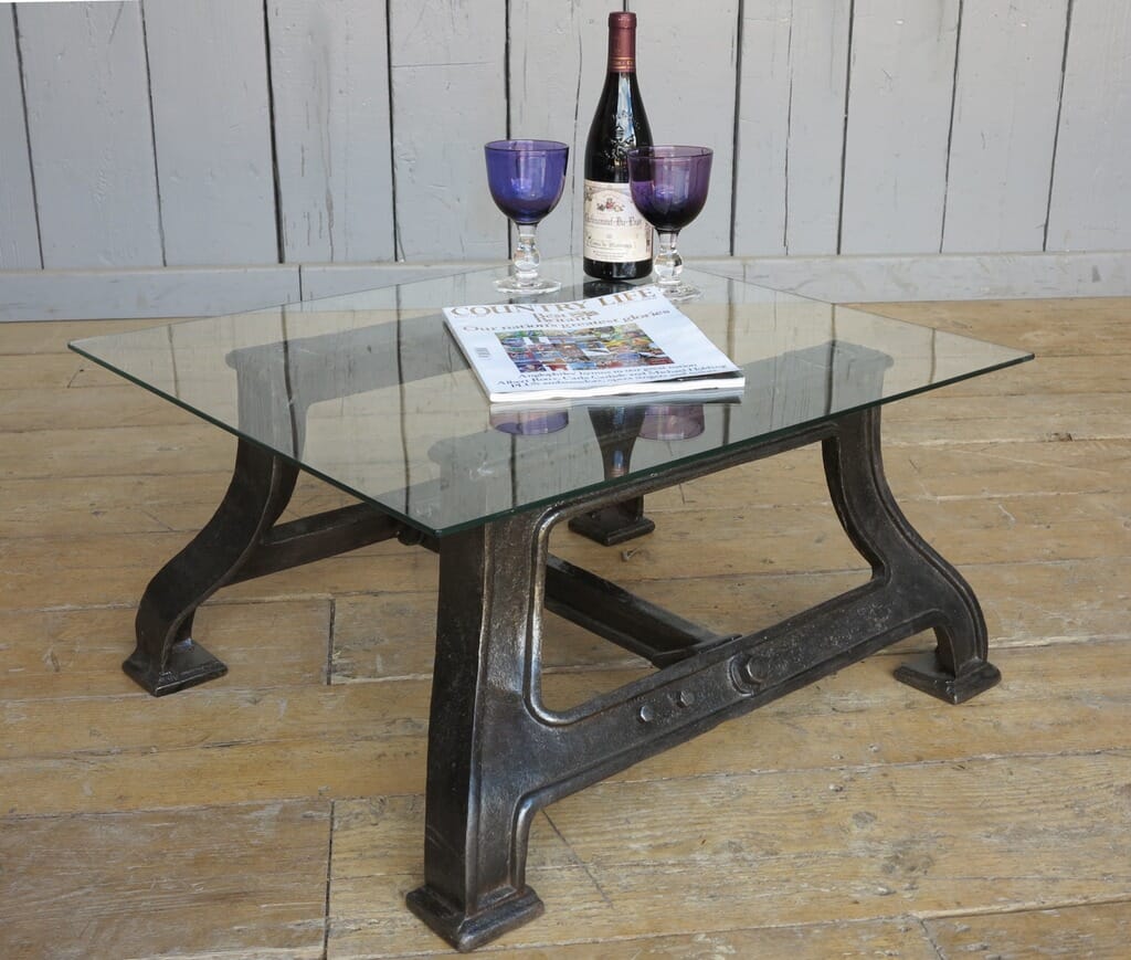 Industrial Glass & Cast Iron Coffee Table - 7931