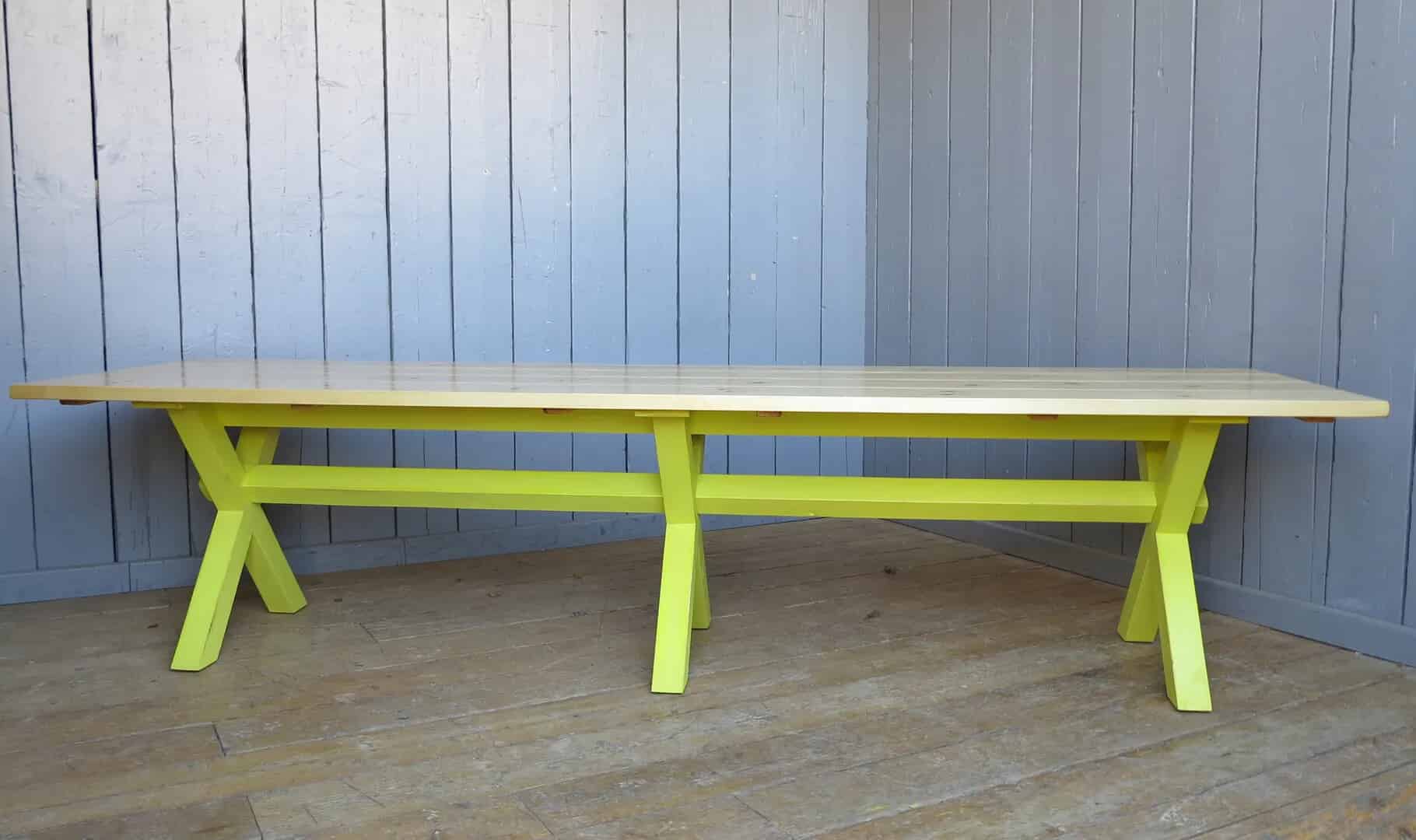 Plank Top Table With X Frame Base