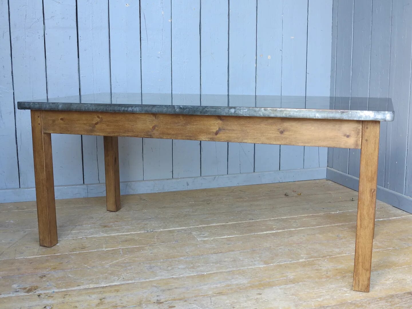 Natural Antiqued Zinc Topped Kitchen Table - 7972
