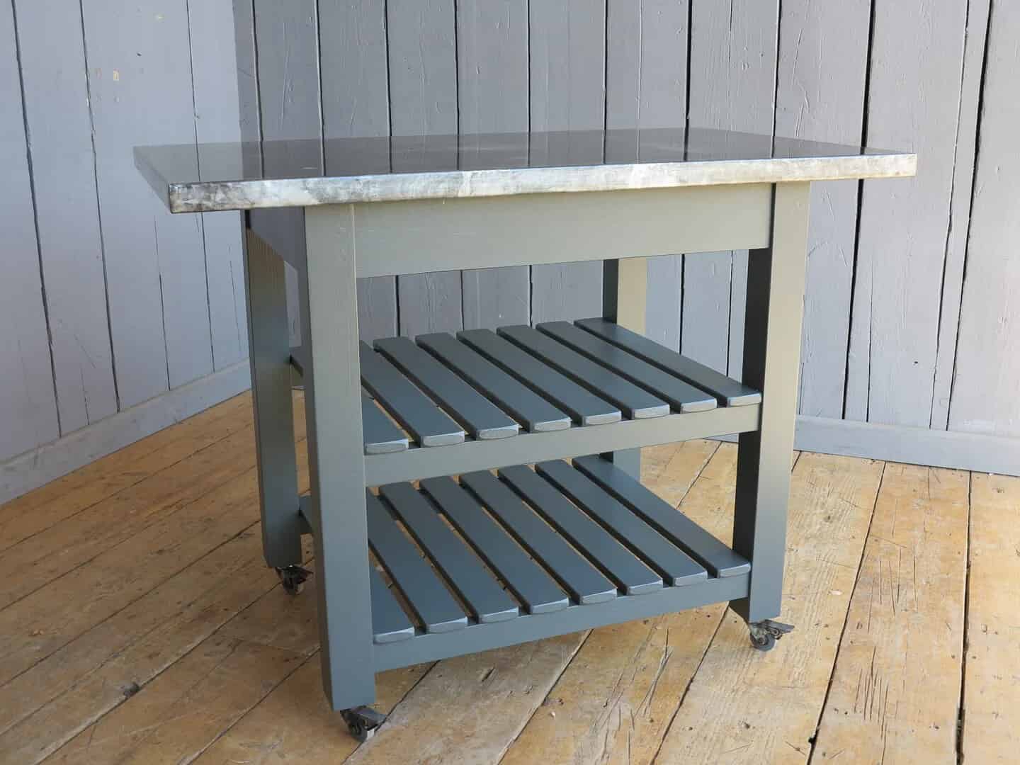 Bespoke Antiqued Zinc Butchers Block Unit With Slatted Base