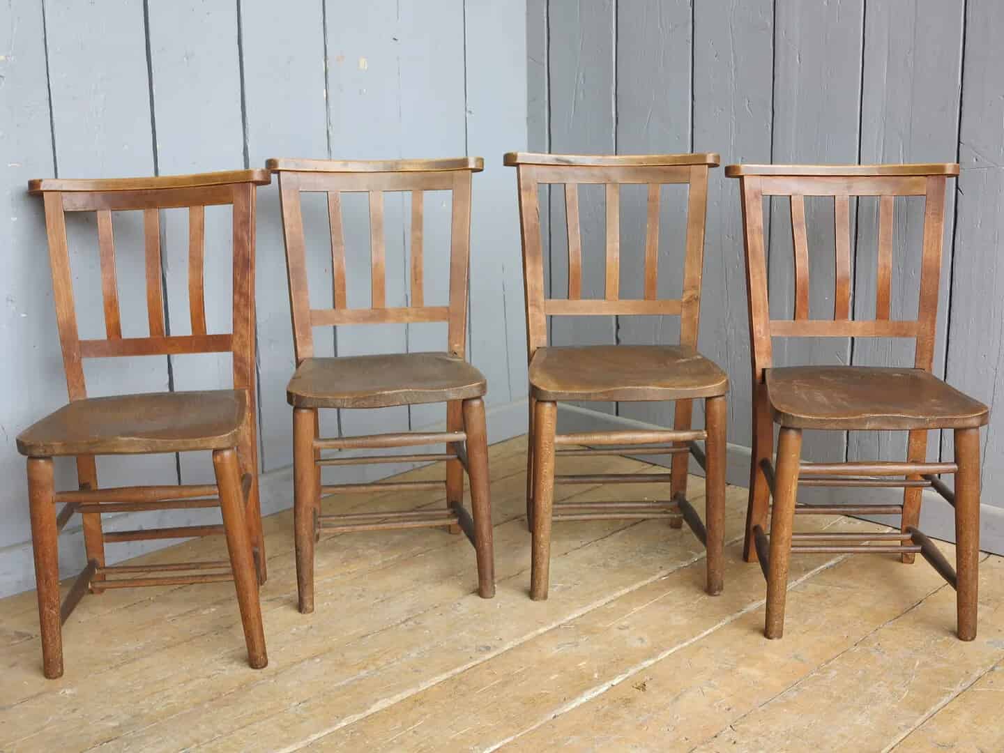 Set of 4 Antique Kitchen / Dining Room Church Chairs