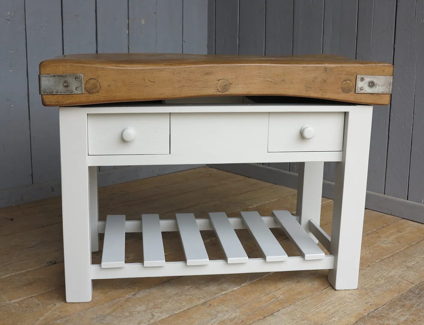 Antique Butchers Chopping Block On Painted Base - Kitchen Central Island - 7993