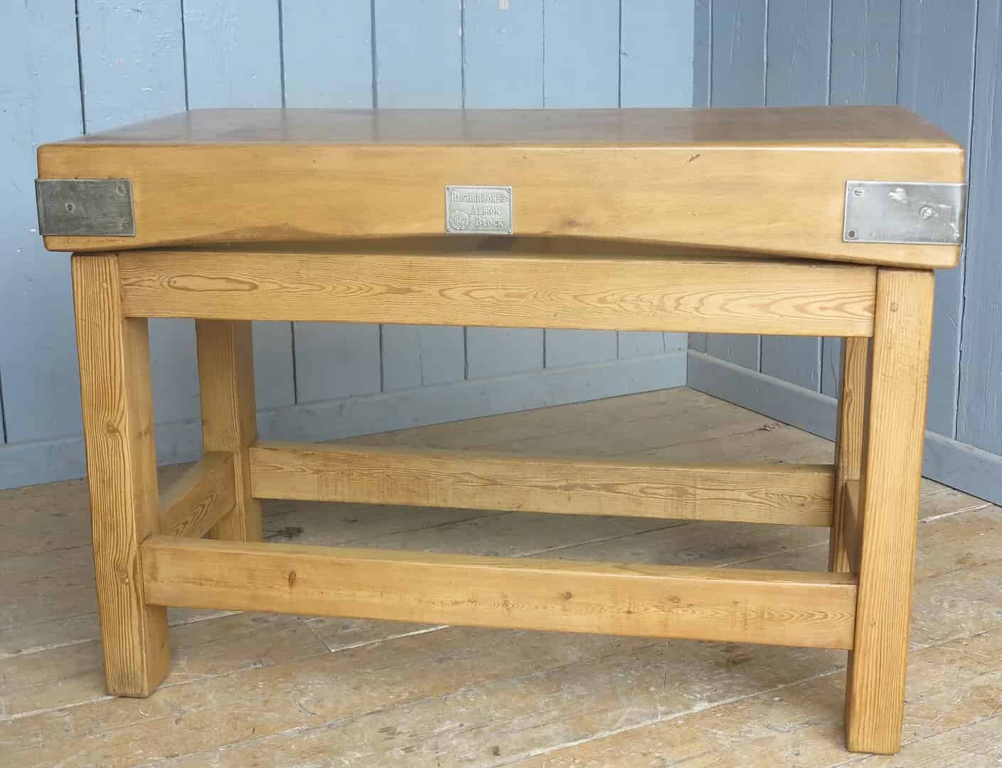 Antique Waxed Butchers Block on Original Base