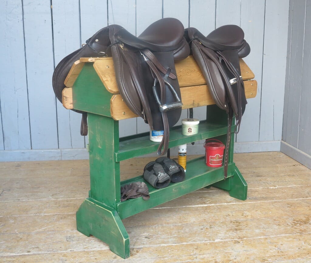 Hand Painted Twin Saddle Rack with Shelves - 7998