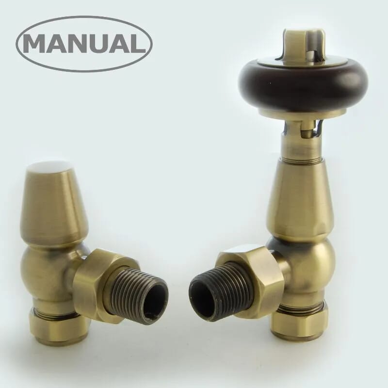 Faringdon Antique Brass Angled Radiator Valves - Farabm