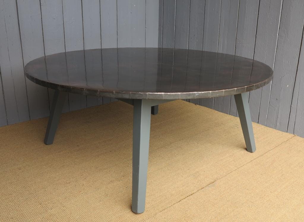 Antiqued Copper Round Table with Painted Oak Base - 7306