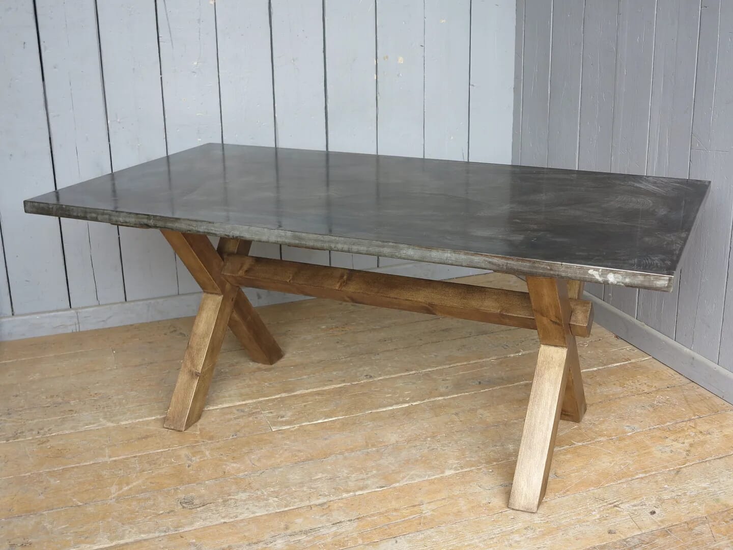 Bespoke Antiqued Zinc Table With X Frame Base - 8028