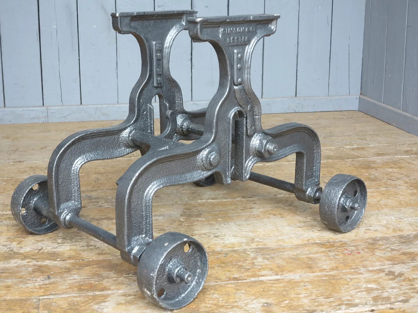 Antique Reclaimed Cast Iron Table Base On Wheels - 8065