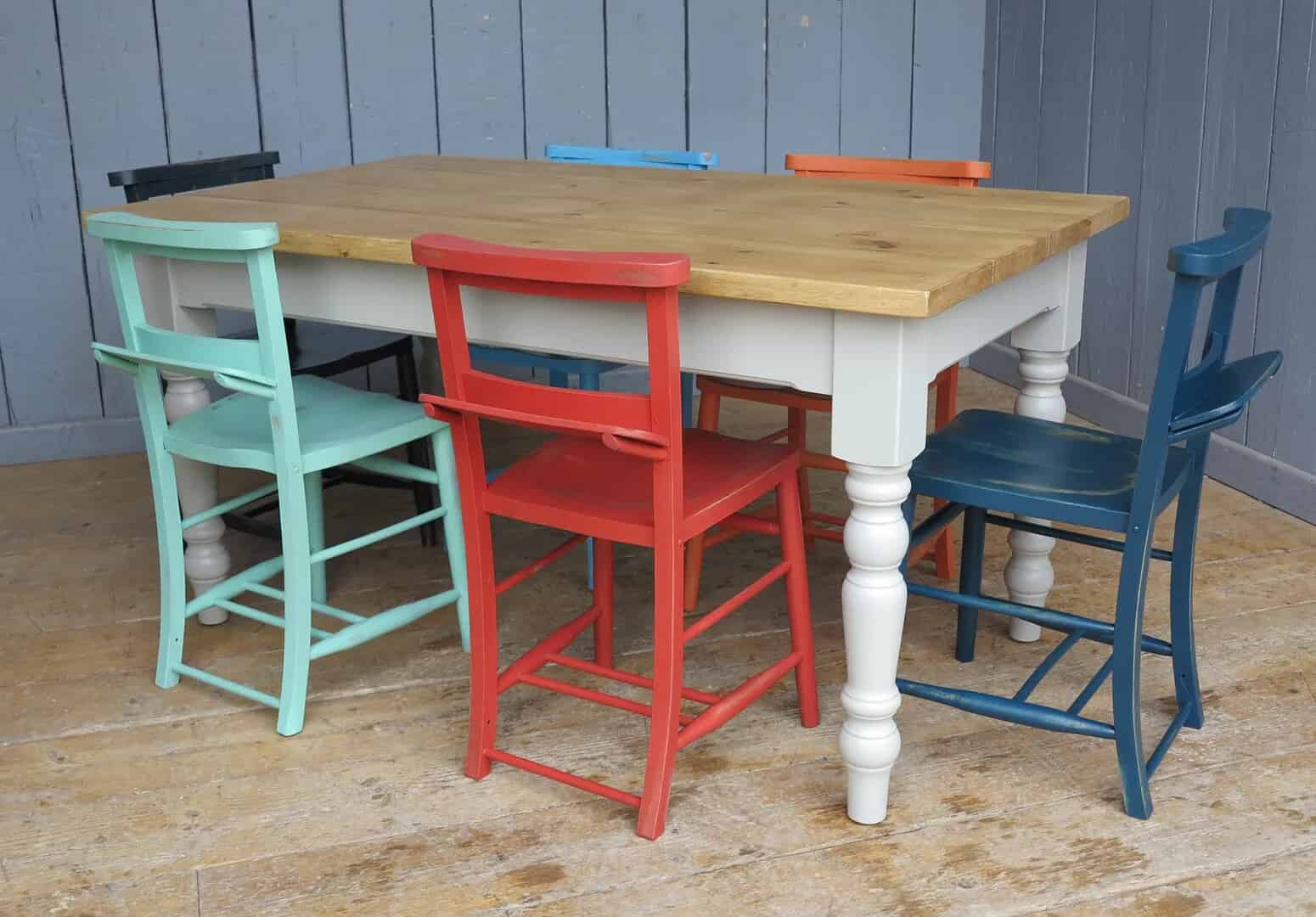 Plank Top Kitchen Farmhouse Table & Painted Chairs