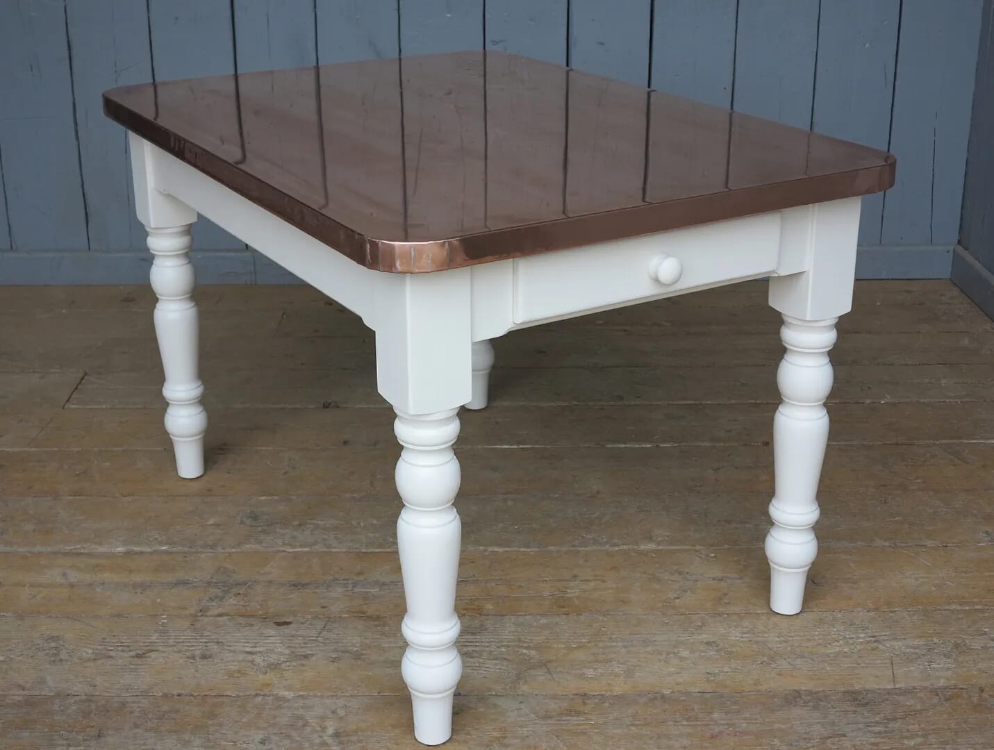 Natural Copper Table With Drawer and Rounded Corners - 8052