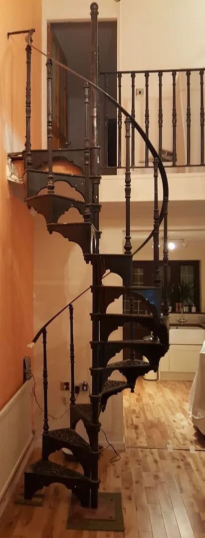 Cast Iron Black Spiral Staircase with Landing Rails - 8080