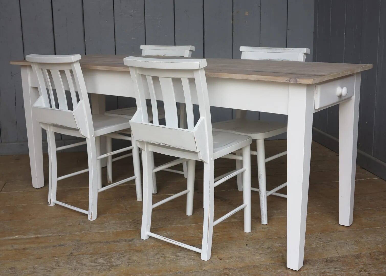 Reclaimed Floorboard Limed TopTable With Chairs - 8058