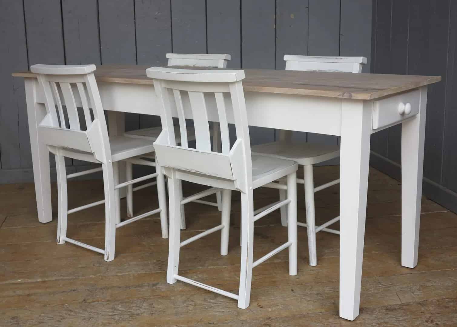Reclaimed Floorboard Limed TopTable With Chairs