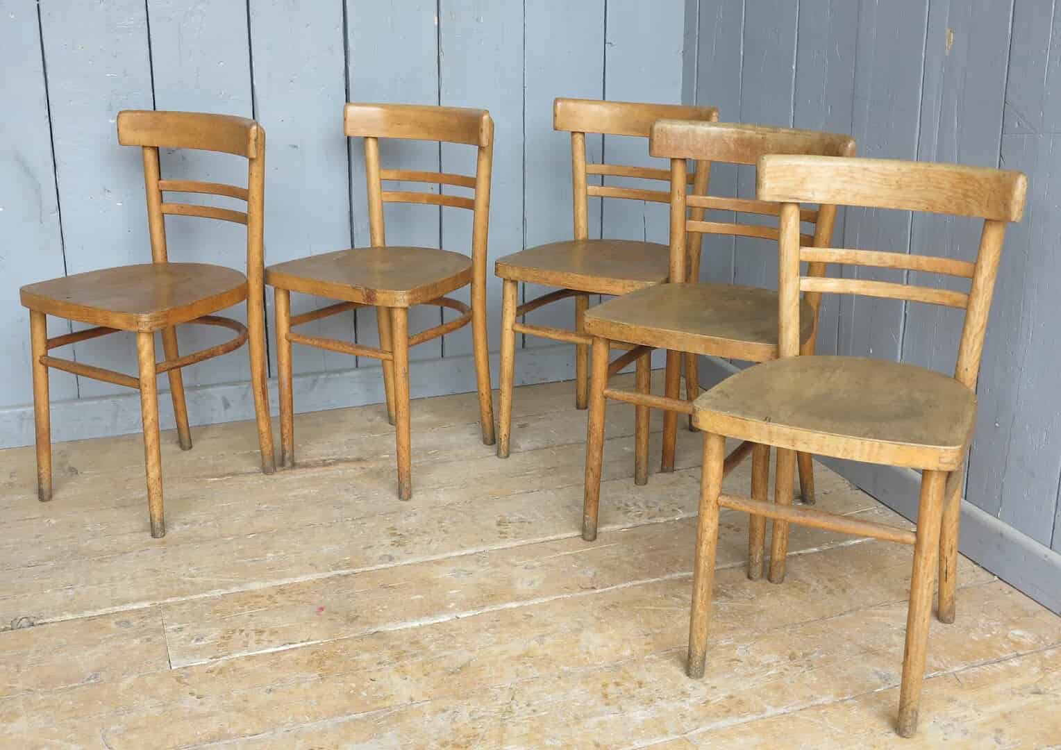 Antique Set Of 5 Bentwood Church Chairs