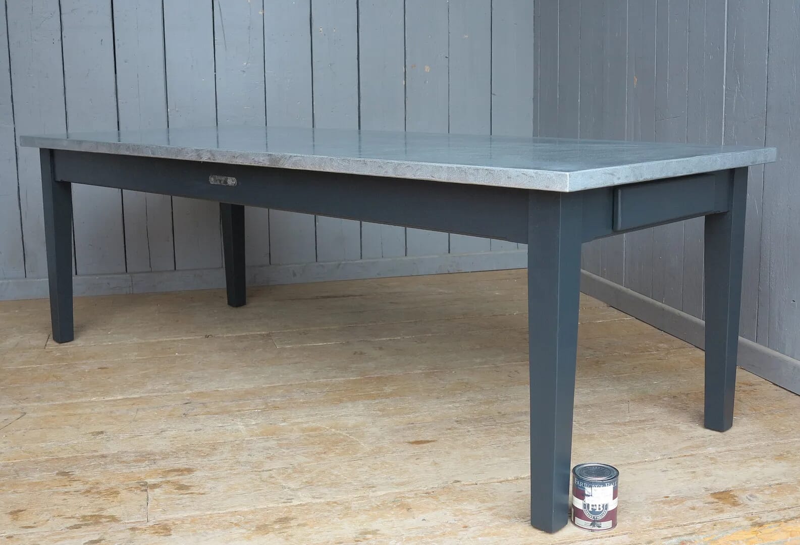 Natural Matt Zinc Topped Table with Two Drawers - D1116