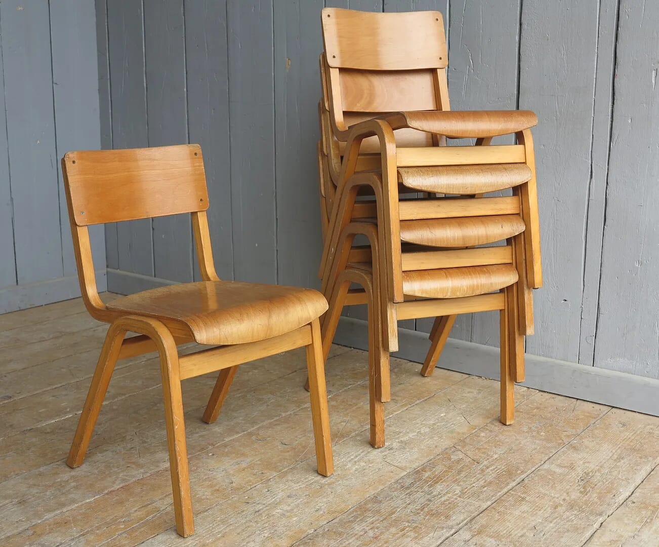 Vintage Reclaimed Industrial Stacking Chairs - 8094b.
