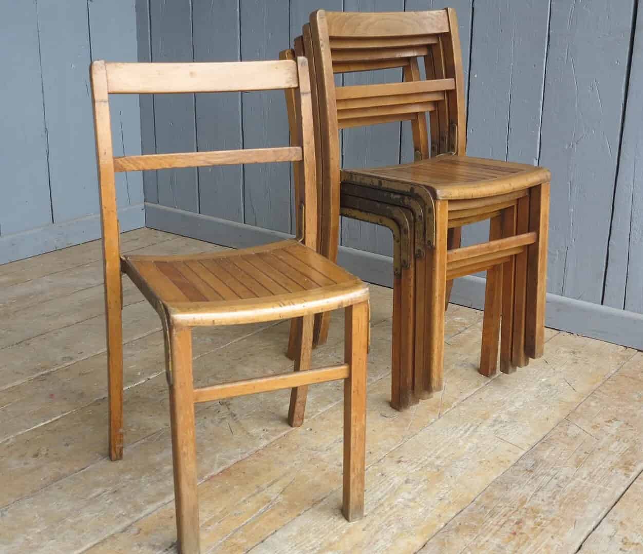 Vintage Wooden & Iron Reclaimed Stacking Chairs