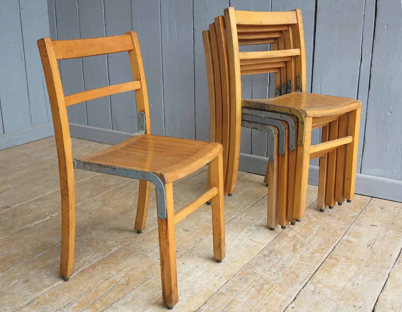 Wooden & Iron Reclaimed Vintage Stacking Chairs