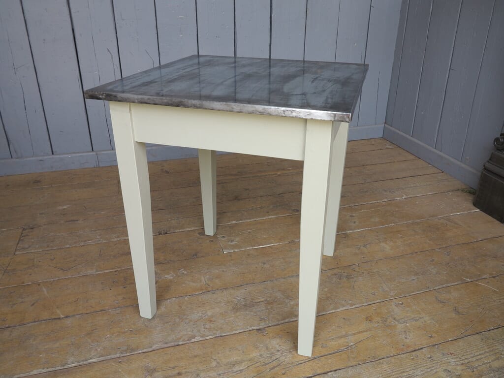 Antiqued Zinc Topped Table With Tapered Legs - 7865
