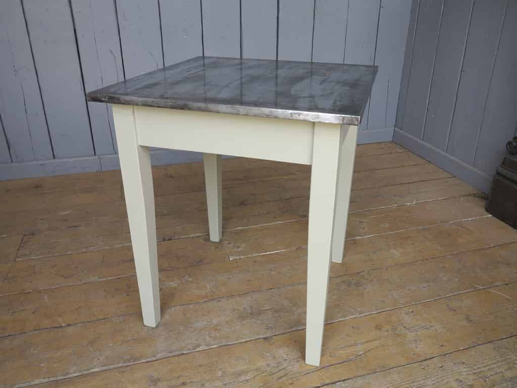 Antiqued Zinc Topped Table With Tapered Legs