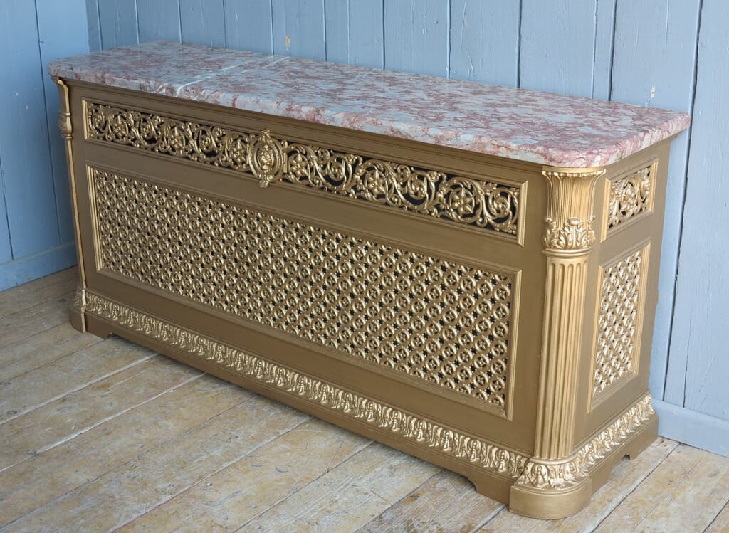 Original Victorian Cast Iron & Marble Radiator Cover - 8098