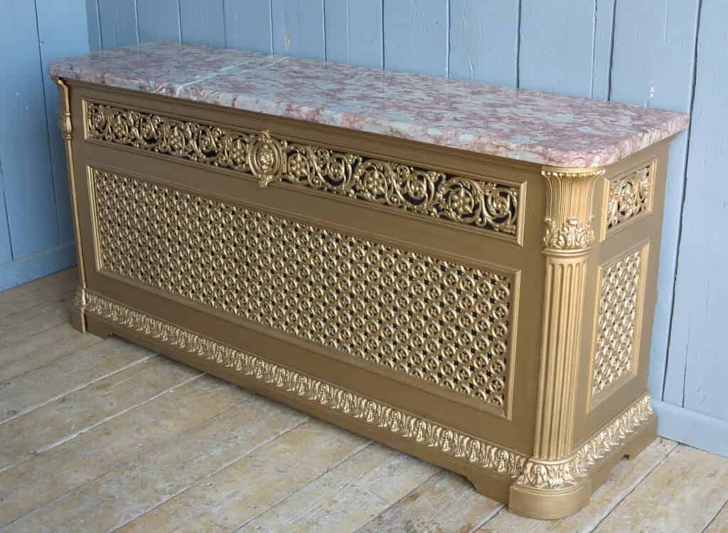 Original Victorian AntiqueCast Iron & Marble Top Radiator Cover/Side Table/Console TableCover