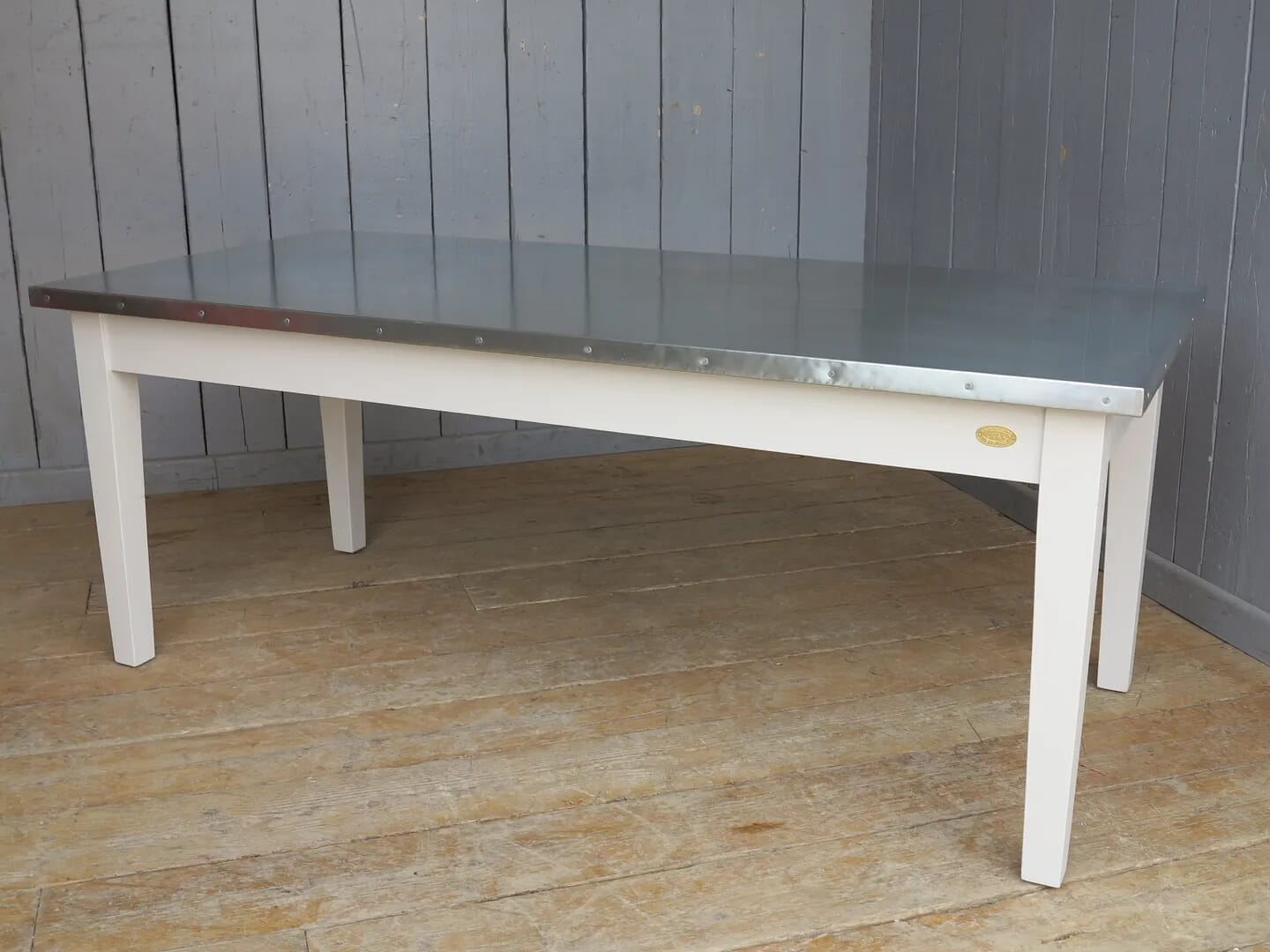 Natural Zinc Topped Table with Nail Detailing - 8109