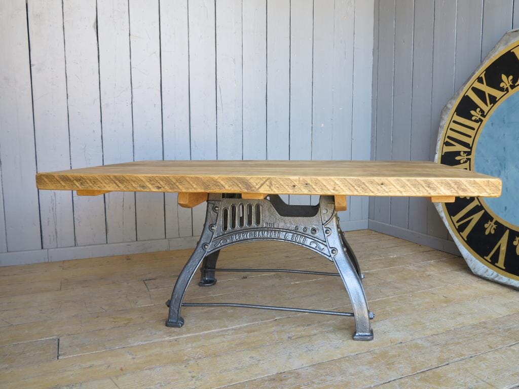 Reclaimed Pine Table with Antique Cast Iron Painted Base - 7734