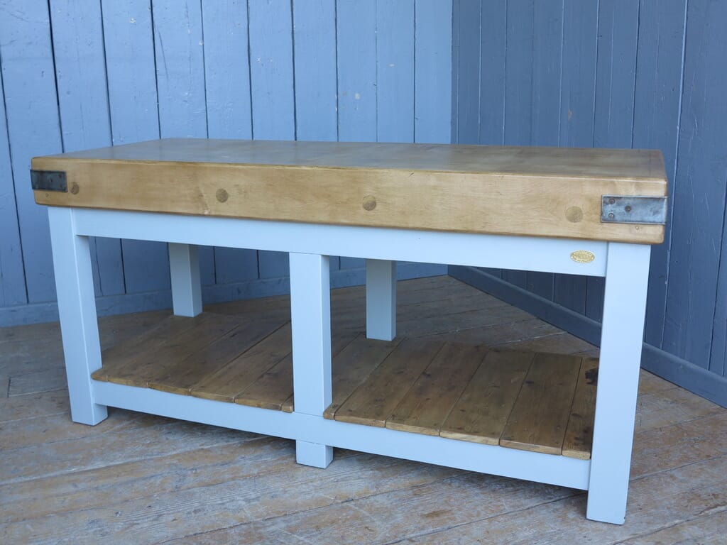 Antique Waxed & Painted Butchers Block on 6 Legged Base - 8127