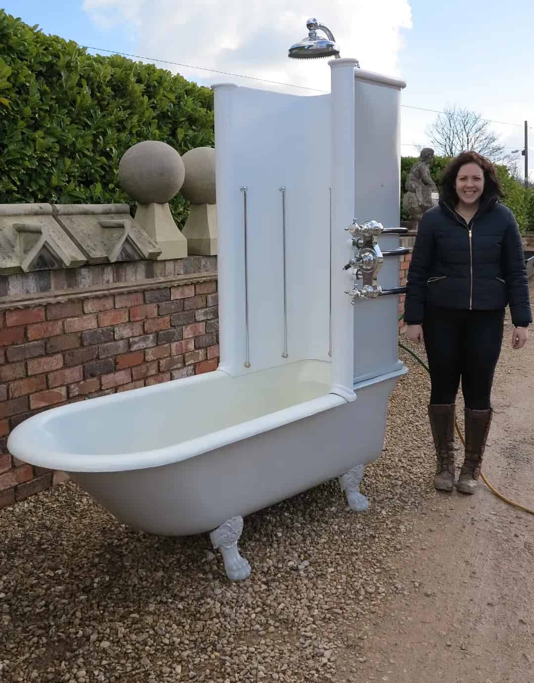 Antique Cast Iron Canopy Shower Bath With Chrome Fittings