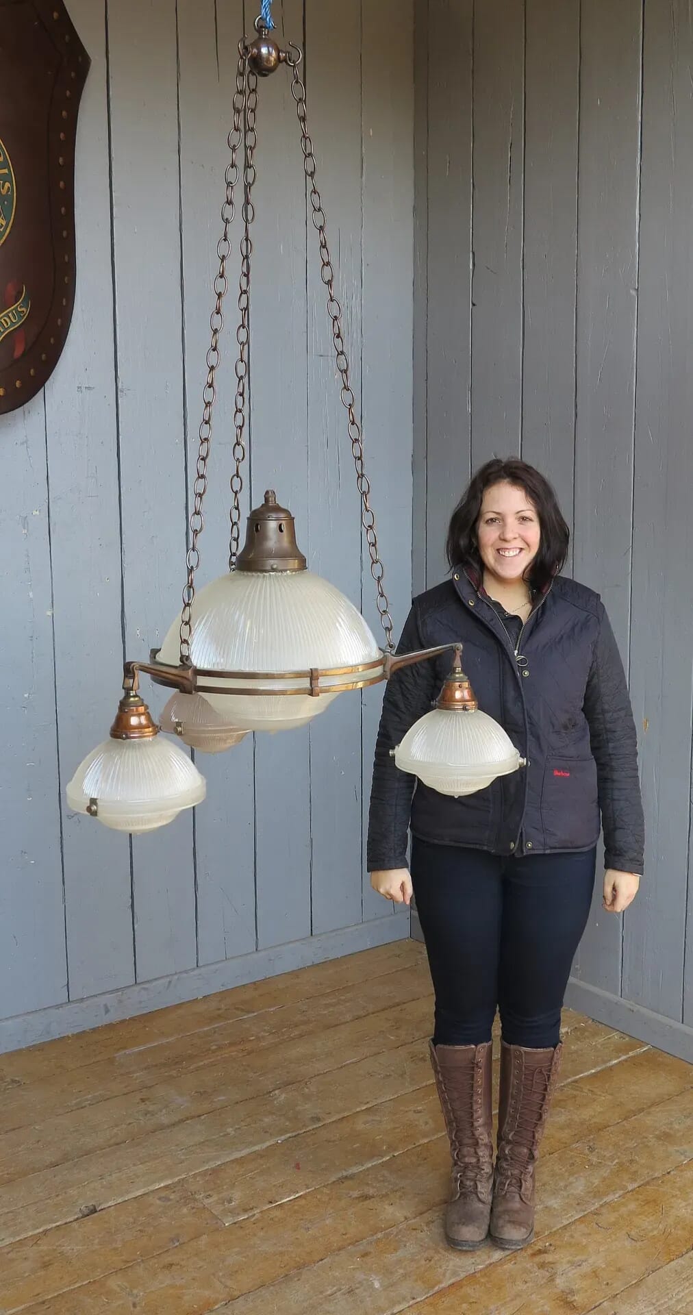 Antique Glass Globe Holophane 4 Light Chandelier - 8099