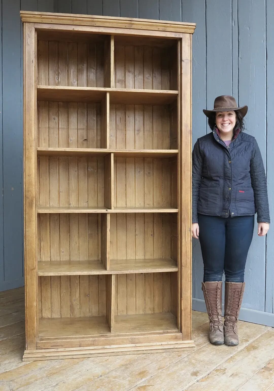 Antique Victorian Floor Mounted Open Pitch Pine Bookcase - 8147
