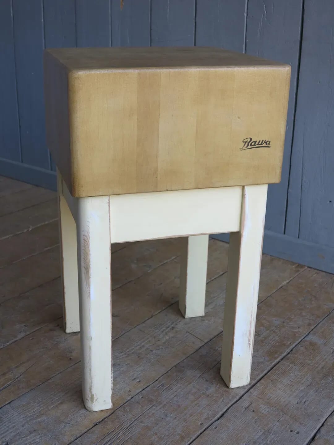 Antique Waxed Butchers Block on Original Distressed Painted Base - 8132