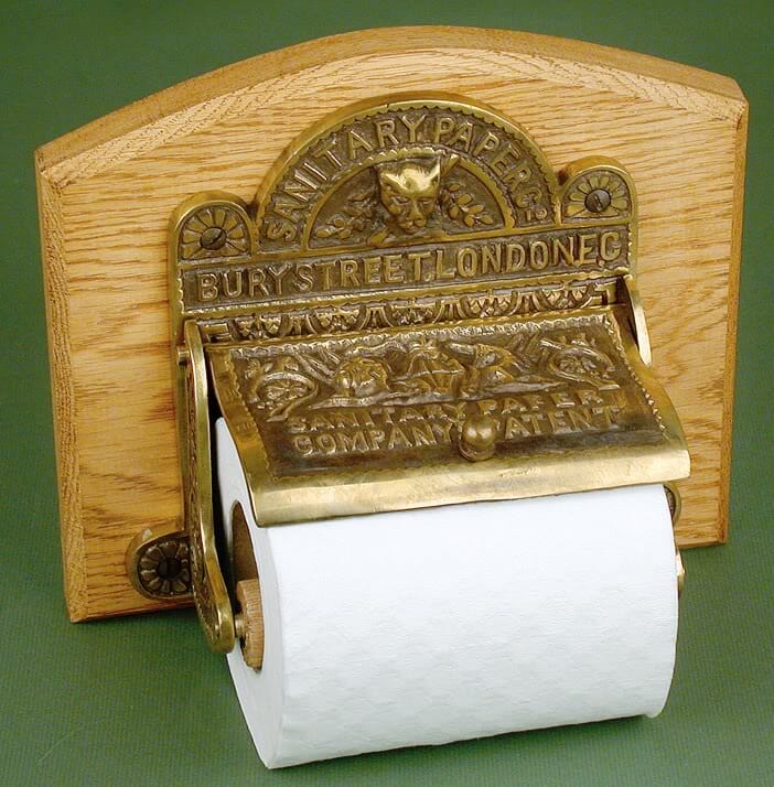 Finest Quality Brass Toilet Roll Holder On a Oak Back Plate - TRB