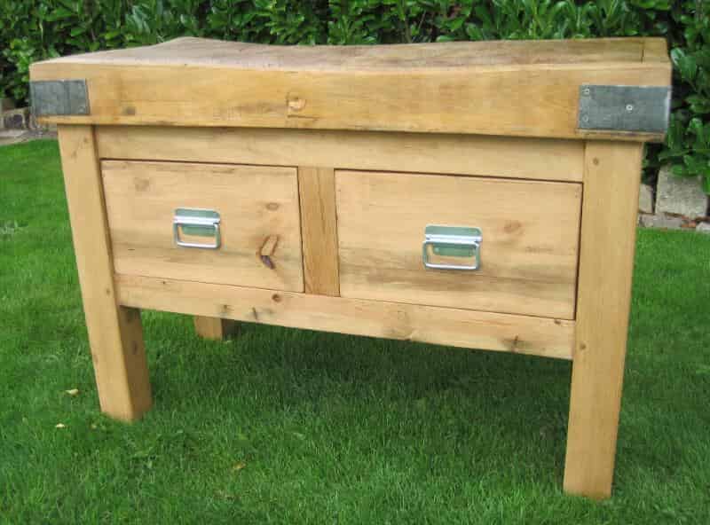 Antique Genuine Butchers Block on Reclaimed Pine Stand