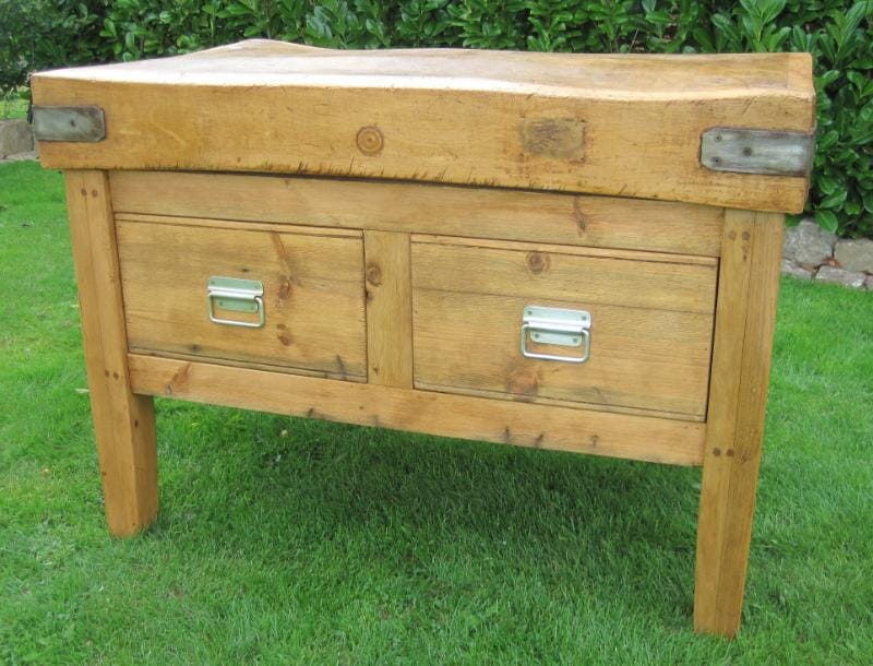 Wide Antique Genuine Butchers Block on Reclaimed Pine Stand - 4663