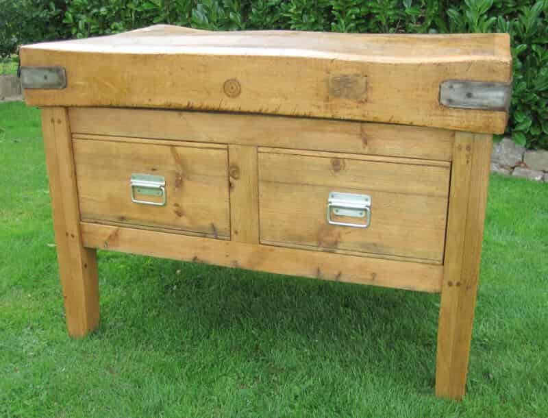 Wide Antique Genuine Butchers Block on Reclaimed Pine Stand