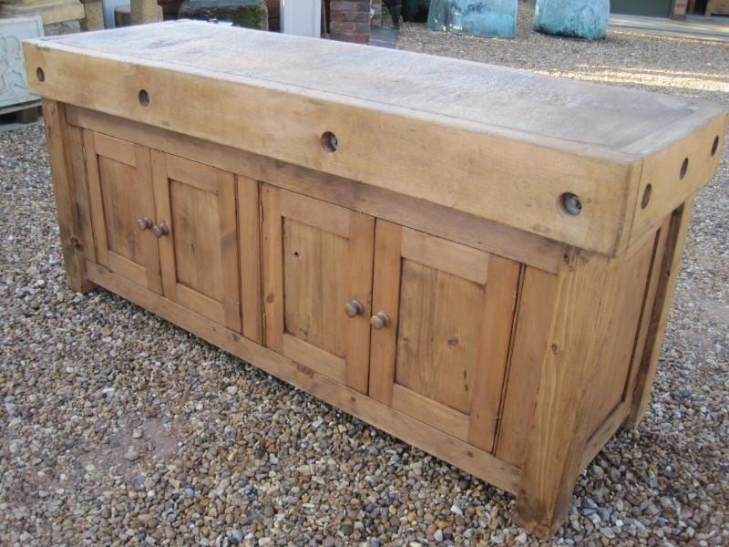 Large Antique Butchers Block on Cupboard Base - 5100